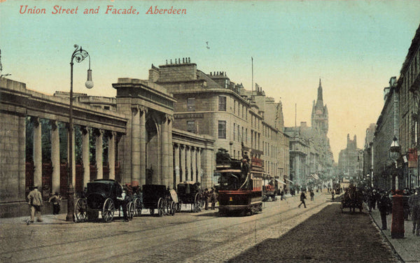 Old postcard of Union Street and Facade, Aberdeen