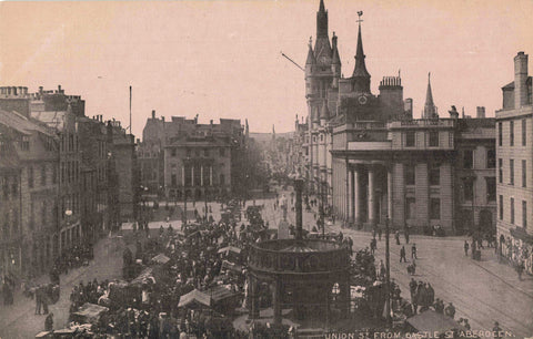 Old postcard of Union Street from Castle Street, Aberdeen