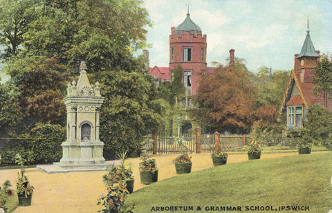 Old postcard of Arboretum and Grammar School, Ipswich in Suffolk, 1904