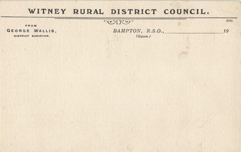 Printed correspondence postcard for use by George Wallis, District Surveyor of Witney Rural District Council c1901