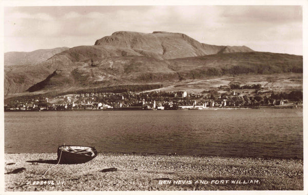 Real photo postcard of Ben Nevis and Fort William, Inverness-Shire, Scotland