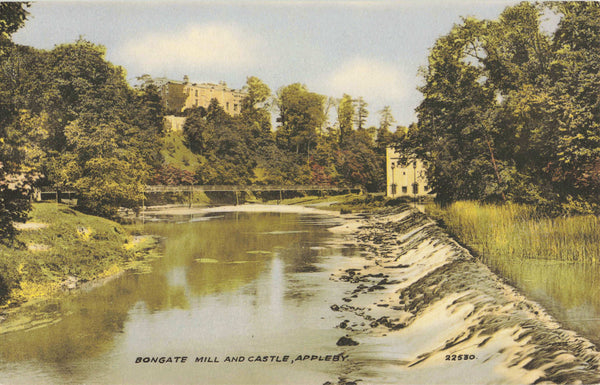 Old postcard of Bongate Mill and Castle, Appleby