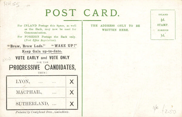 PROPOSED SQUARE, GALASHIELS, POLITICAL POSTCARD PRE 1918 (ref 6080/1/24)