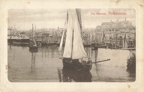 1907 vintage postcard of The Harbour, Folkestone, Kent