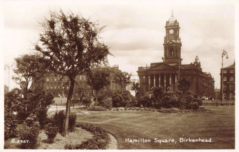 Old real photo postcard of Hamilton Square, Birkenhead, Wirral
