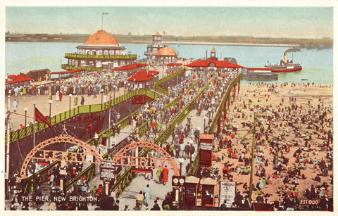 THE PIER, NEW BRIGHTON - OLD WIRRAL POSTCARD (ref 7353/24)