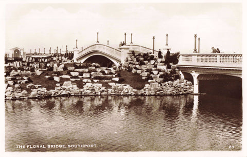 Old postcard of The Floral Bridge, Southport