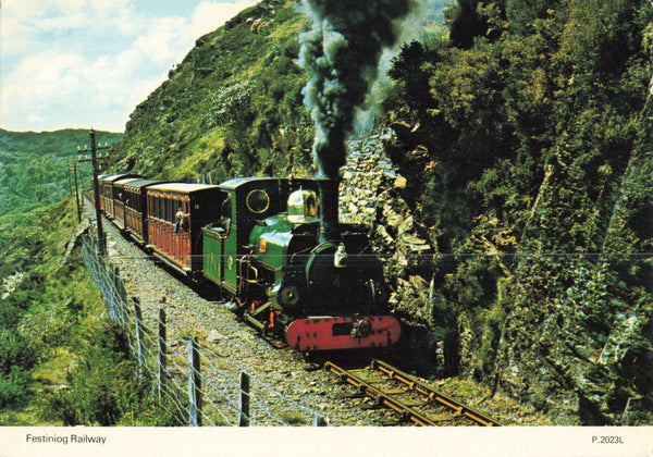 Modern size postcard of Ffestiniog Railway in Wales