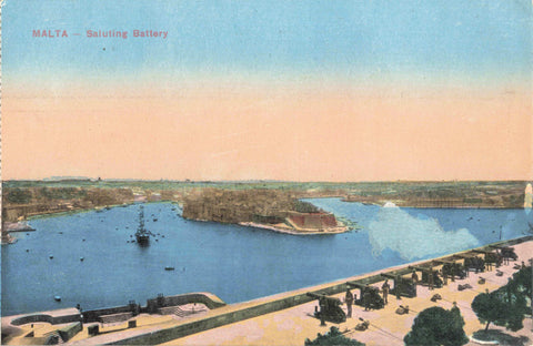 Old postcard of Malta - Saluting Battery