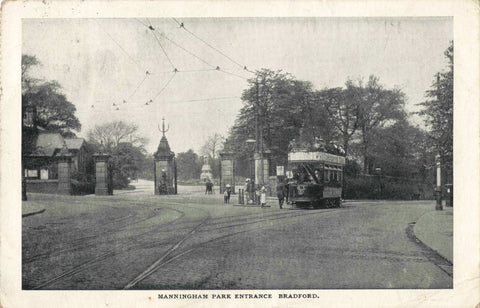 Old postcard of Manningham Park Entrance, Bradford in Yorkshire