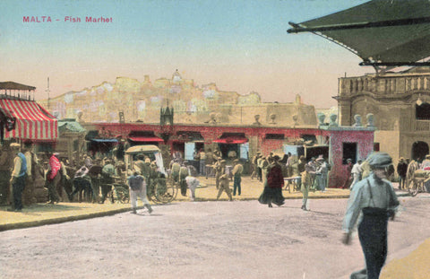 Old postcard of Fish Market, Malta