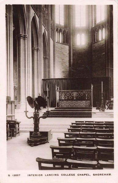 Real photo postcard of the interior of Lancing College Chapel, Shoreham in Sussex