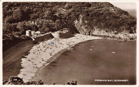 Old real photo postcard of Fermain Bay, Guernsey