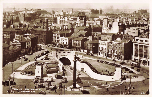 Old real photo postcard of Tunnel Entrance, Liverpool