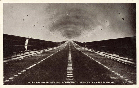 UNDER THE RIVER MERSEY CONNECTING LIVERPOOL & BIRKENHEAD, TUNNEL POSTCARD 