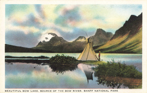 Old postcard of Bow Lake, Banff National Park in Canada