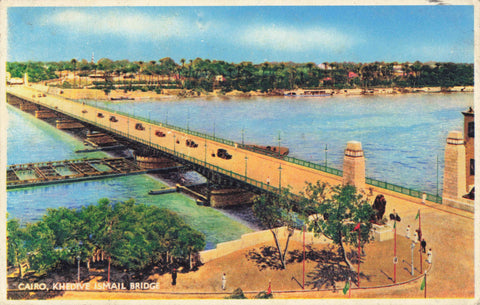 Old postcard of Khedive Ismail Bridge, Cairo, Egypt