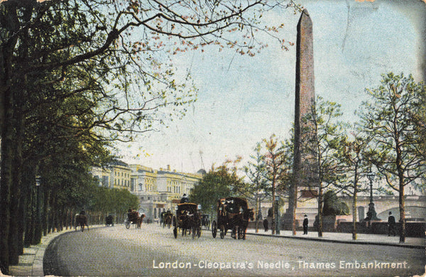 Old postcard of Cleopatra's Needle, Thames Embankment in London