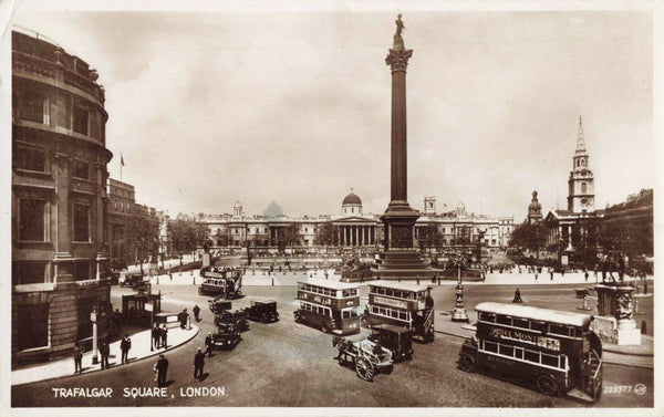 Early 1940s real photo postcard of Trafalgar Square, London