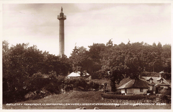 Old real photo postcard of Anglesey Monument, Llanfair PG