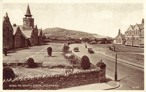 Old postcard titled Road to South Stack, Holyhead - Anglesey