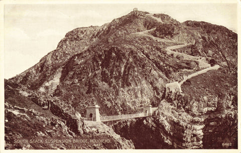 Old postcard of South Stack Suspension Bridge, Holyhead, Anglesey