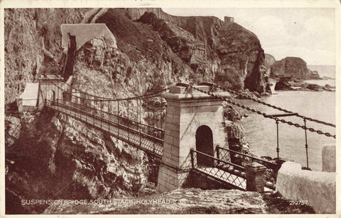 Old postcard of South Stack Suspension Bridge, Holyhead, Anglesey