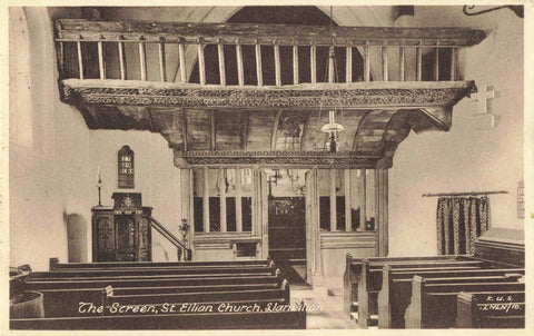 Old postcard of The Screen, St Eilian Church, Llaneilian, Anglesey