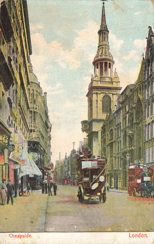 Old postcard&nbsp; of Cheapside, London - showing old omnibus