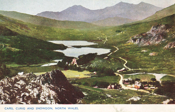 Old postcard of Capel Curig and Snowdon, Caernarvonshire