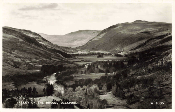 Real photo postcard of the Valley of the Broom, Ullapool in Scotland