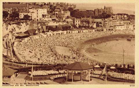 Old postcard of Bandstand and Bay, Broadstairs in Kent