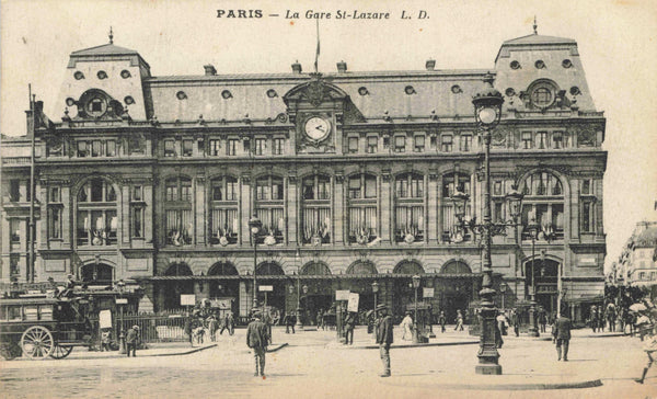 Old postcard of Paris, La Gare, St Lazare - railway station