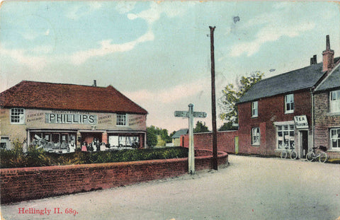 Old postcard of Hellingly in Sussex showing Post Office and Tea Rooms