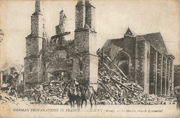 Old postcard of WW1 damage in Chauny, Aisne, France