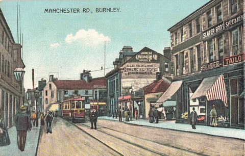 Old postcard of Manchester Road, Burnley in Lancashire