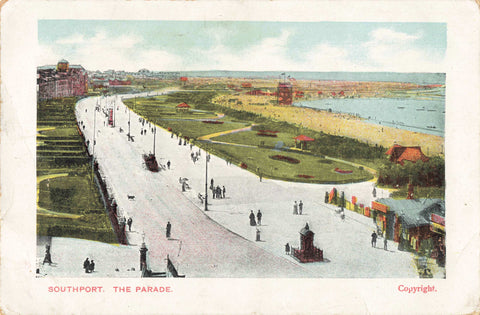 Old postcard of The Parade, Southport