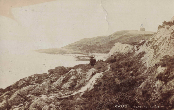 Old real photo postcard of the Warren at Folkestone, Kent
