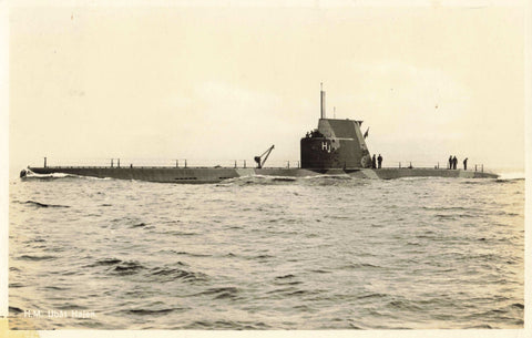 Old real photo postcard of a Swedish submarine, HM Ubat Hajen