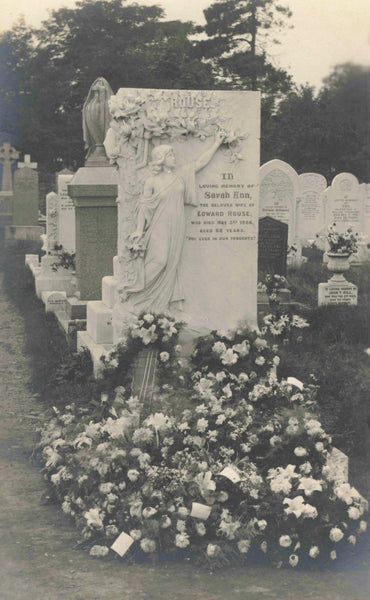 Old real photo postcard of the grave of a Sarah Ann Rouse