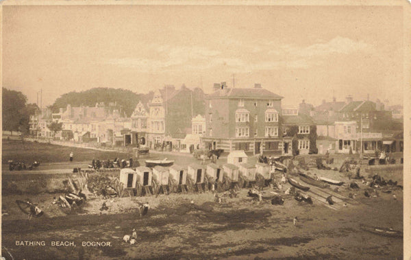 Old postcard of the Bathing Beach at Bognor in Sussex