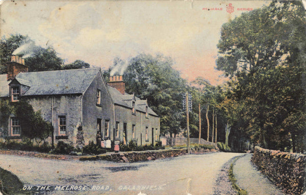 Old postcard of On the Melrose Road, Galashiels in Scotland