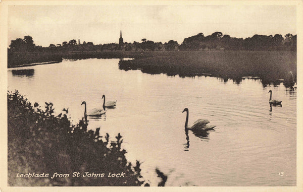 Old postcard of Lechlade from St John's Lock, in Gloucestershire