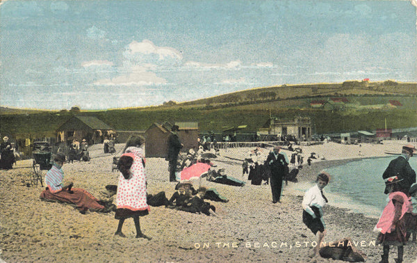 Early 1900s postcard of a scene On the Beach, Stonehaven in Aberdeenshire