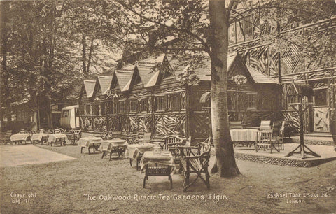 1930s postcard of the Oakwood Rustic Tea Gardens, at Elgin, Moray, Scotland