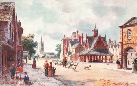 WITNEY FROM MARKET SQUARE, OLD OXFORDSHIRE TUCK OILETTE POSTCARD