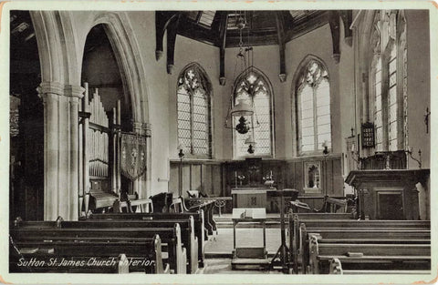 SUTTON ST JAMES CHURCH INTERIOR, OLD LINCOLNSHIRE POSTCARD (ref 7164/23)