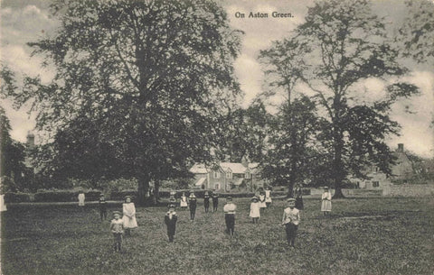 Old postcard showing children posing for the camera on Aston Green, Aston, nr Witney in Oxfordshire