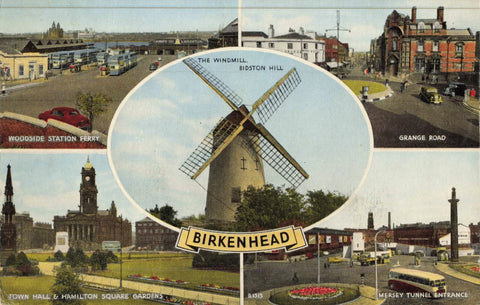 Old multiview postcard of Birkenhead, Wirral