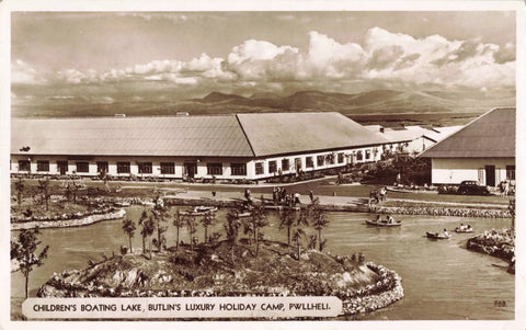 CHILDREN'S BOATING LAKE, BUTLINS LUXURY HOLIDAY CAMP, 1951 PWLLHELI POSTCARD